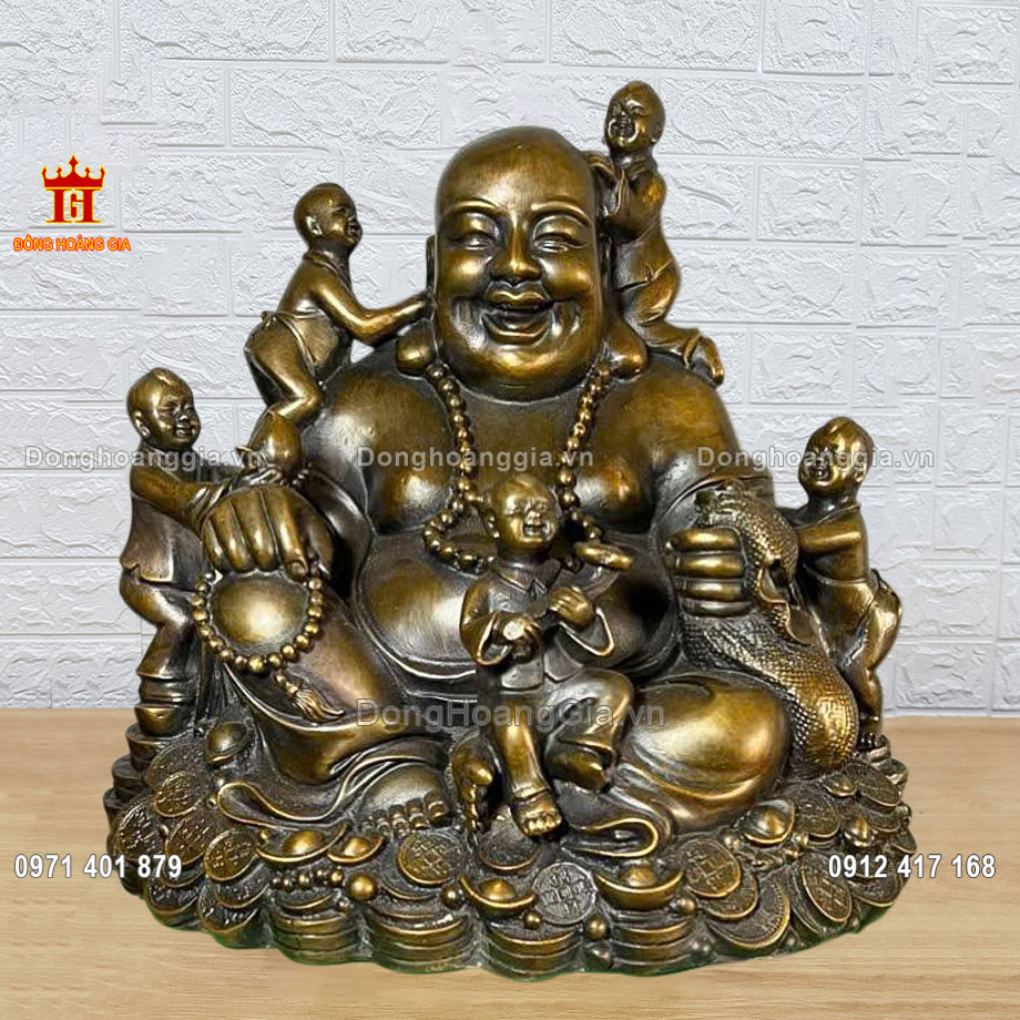 Tượng Phật Di Lặc Ngũ Phúc bằng đồng vàng đúc thủ công truyền thống